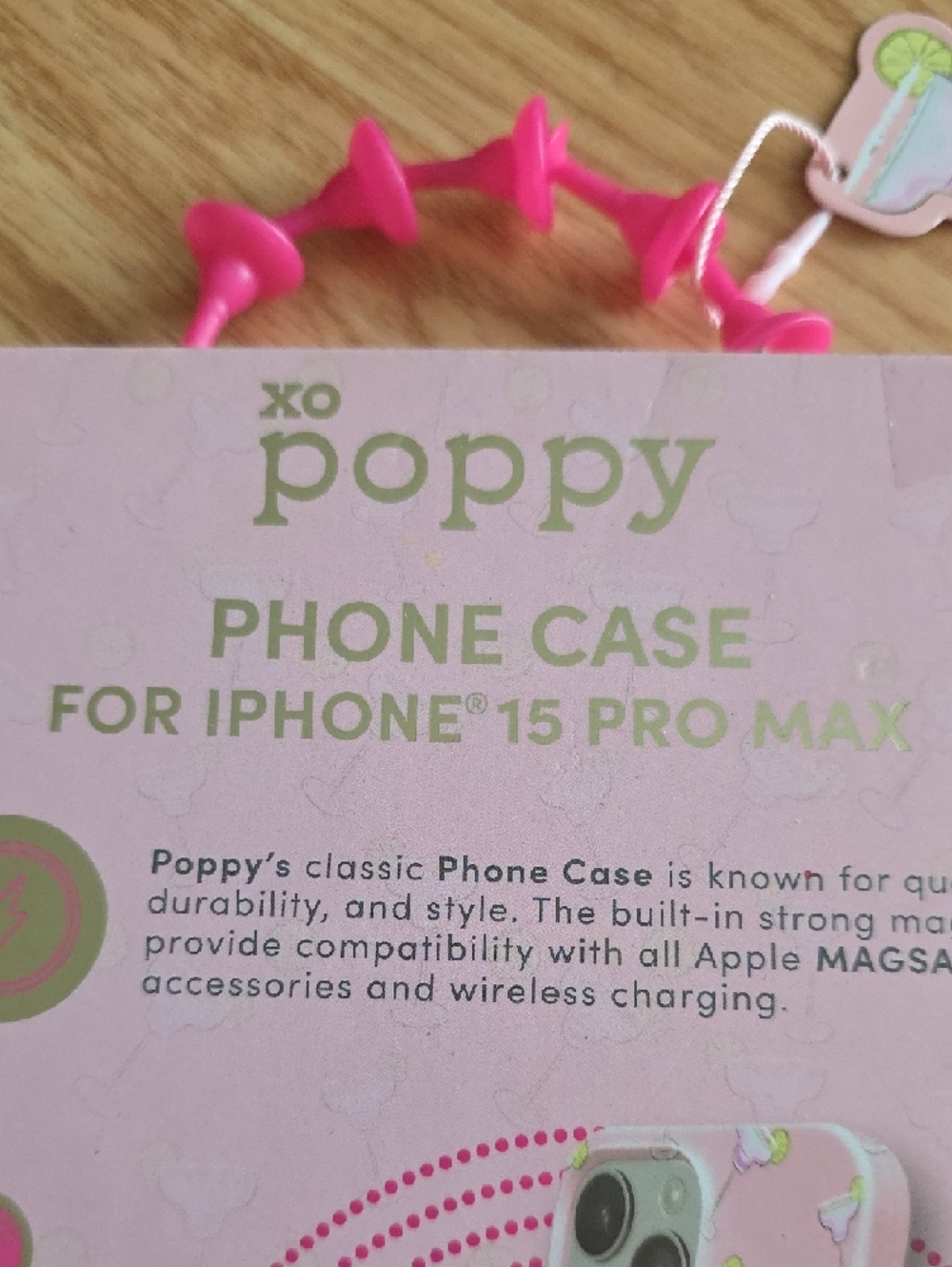 xo Poppy Pink Margarita Pattern MagSafe-Compatible Case for iPhone 15 Pro Max - Picture 2 of 4